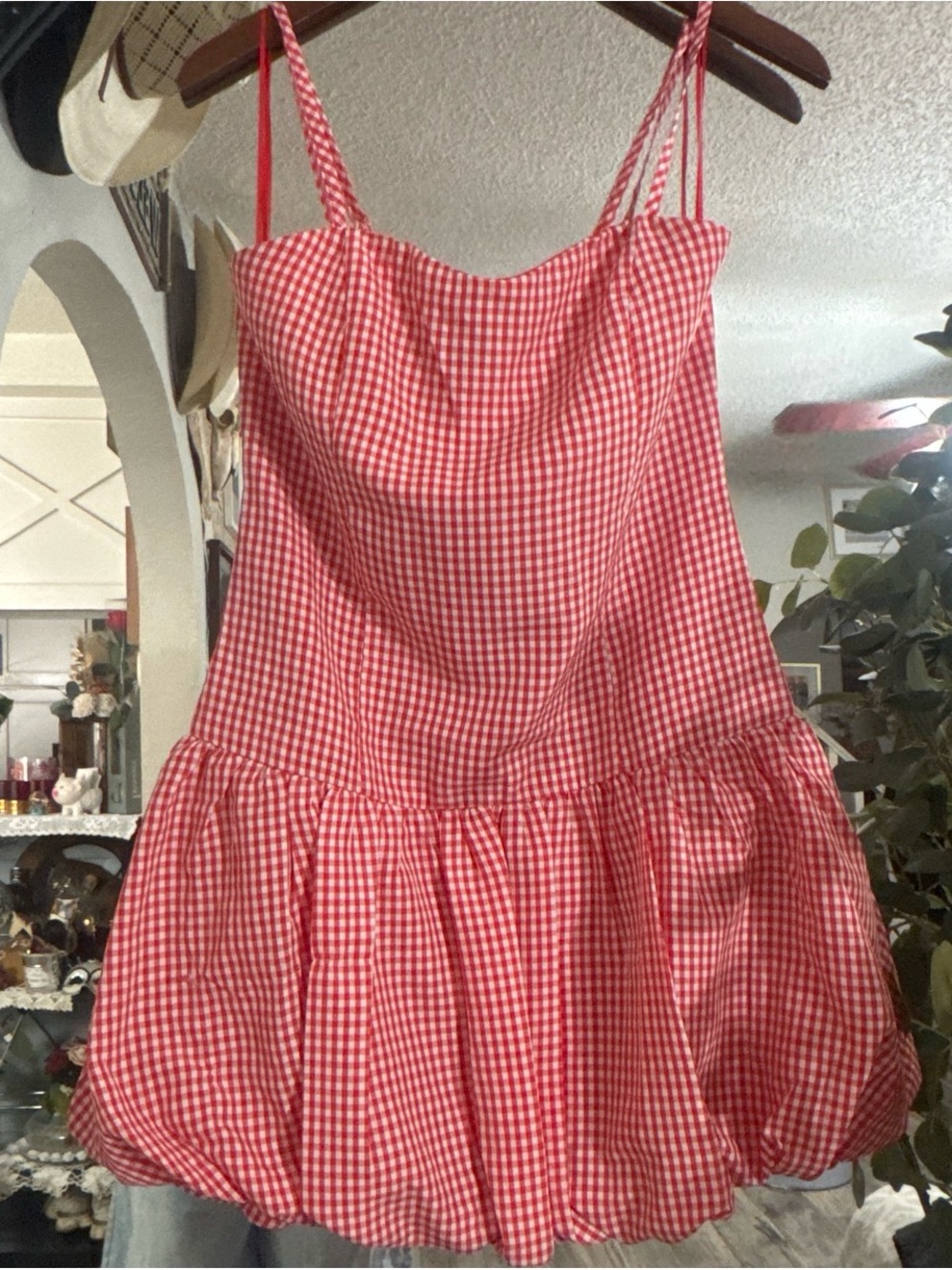 Fashion Nova Red Gingham Bubble Mini Dress